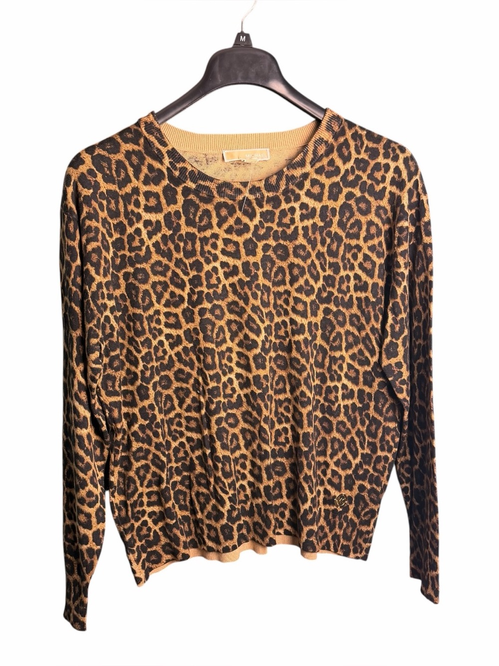 Michael Kors Leopard Animal Print Thin Sweater Shirt Women's Size Large